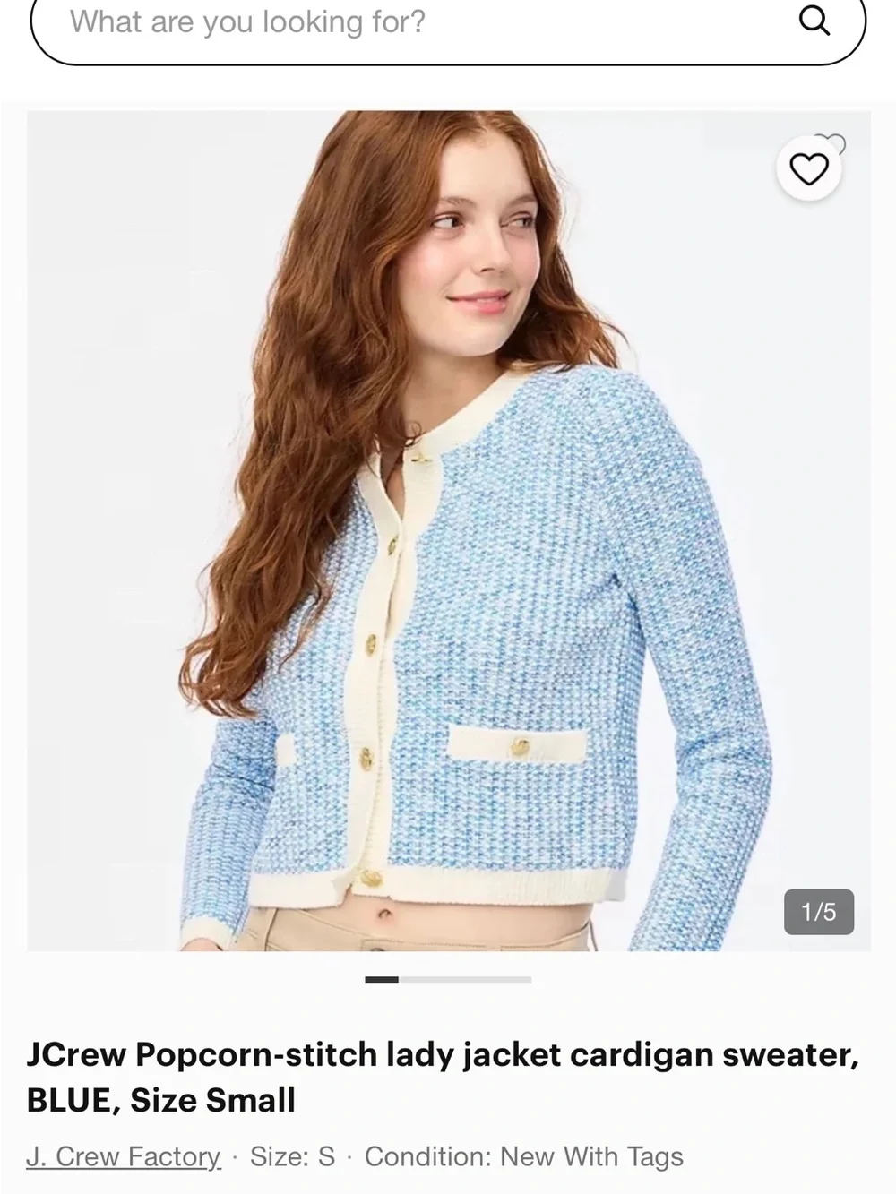 J. Crew Sz XXL* Light Blue Popcorn Stitch Cardigan Ivory Trim Gold Buttons